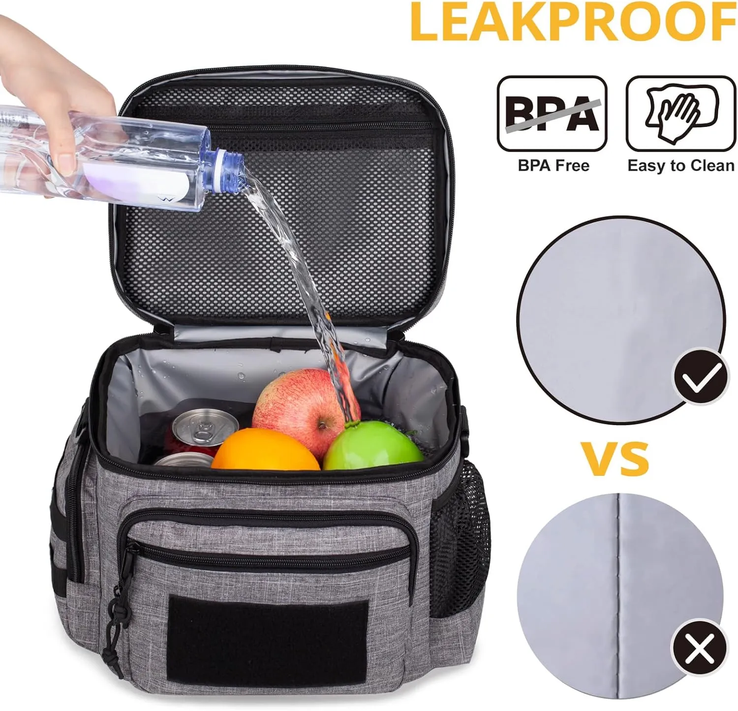 Lunch Box for Men, Tactical Lunch Bag MOLLE Webbing Leakproof Insulated Lunch Cooler Women Adult Meal with Adjustable Shoulder Strap Lunch Pail (Gery)