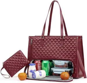 Lunch Tote Bag for Women,2 in 1 Bags Combo,Tote Work Bags with Insulated Lunch Compartment,15.6 Inch Large Capacity Laptop Bag Computer Handbag