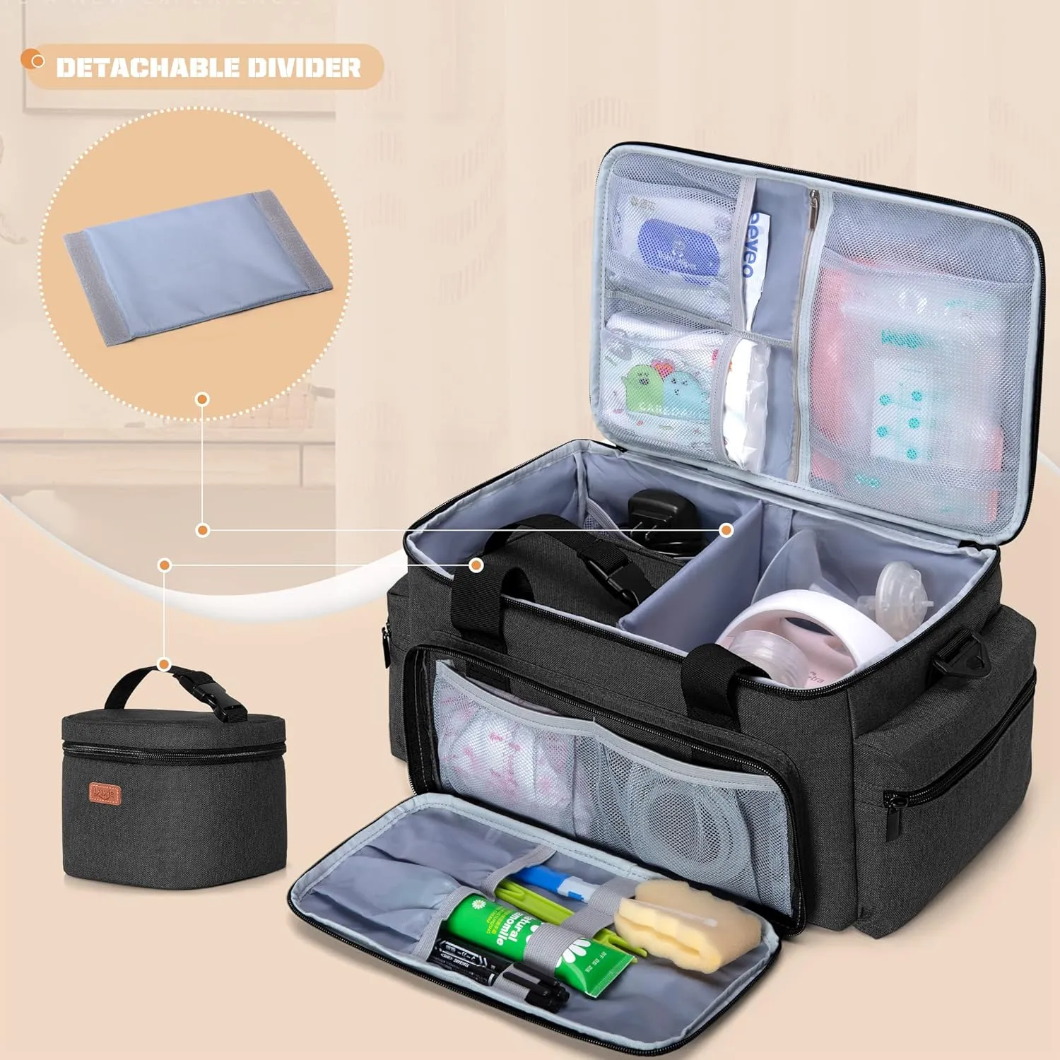 Luxja Breast Pump Bag with Cooler Bag Compatible with Spectra S1 and S2, Pumping Bag for Breast Pump and Extra Parts (Suitable for Home, Work or Travel Use), Black