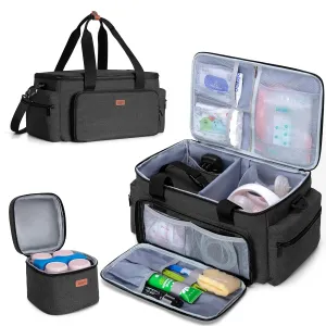 Luxja Breast Pump Bag with Cooler Bag Compatible with Spectra S1 and S2, Pumping Bag for Breast Pump and Extra Parts (Suitable for Home, Work or Travel Use), Black