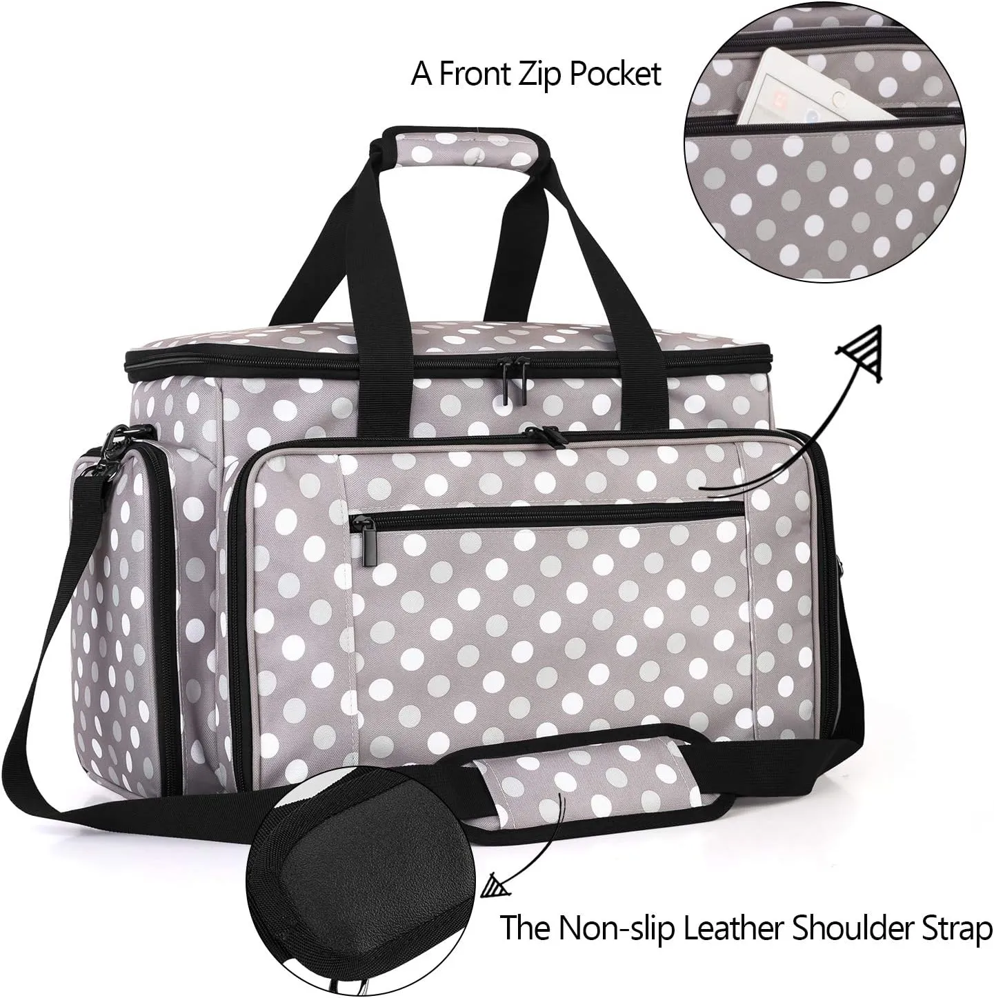 LUXJA Sewing Machine Case with Removable Padding Pad, Travel Case for Sewing Machine and Accessories (Fit for Most Standard Sewing Machines), Gray Dots (Bag Only)