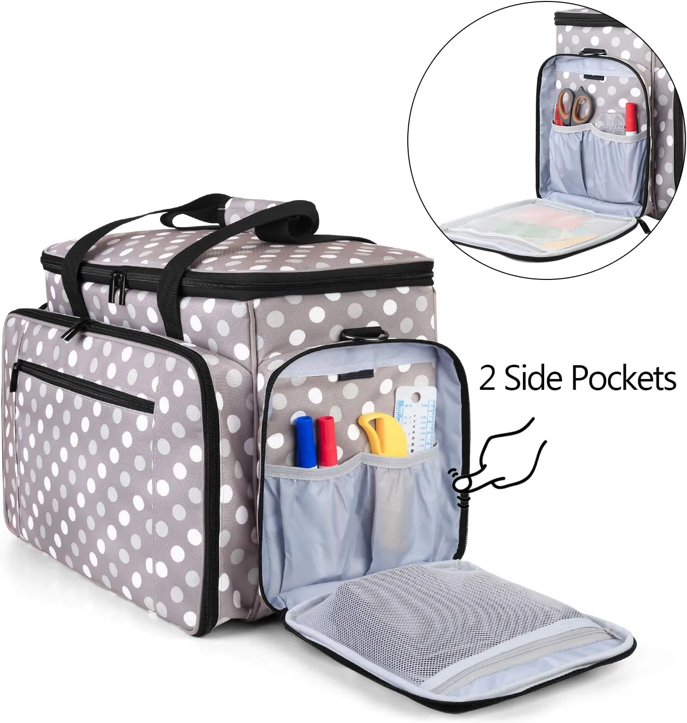 LUXJA Sewing Machine Case with Removable Padding Pad, Travel Case for Sewing Machine and Accessories (Fit for Most Standard Sewing Machines), Gray Dots (Bag Only)