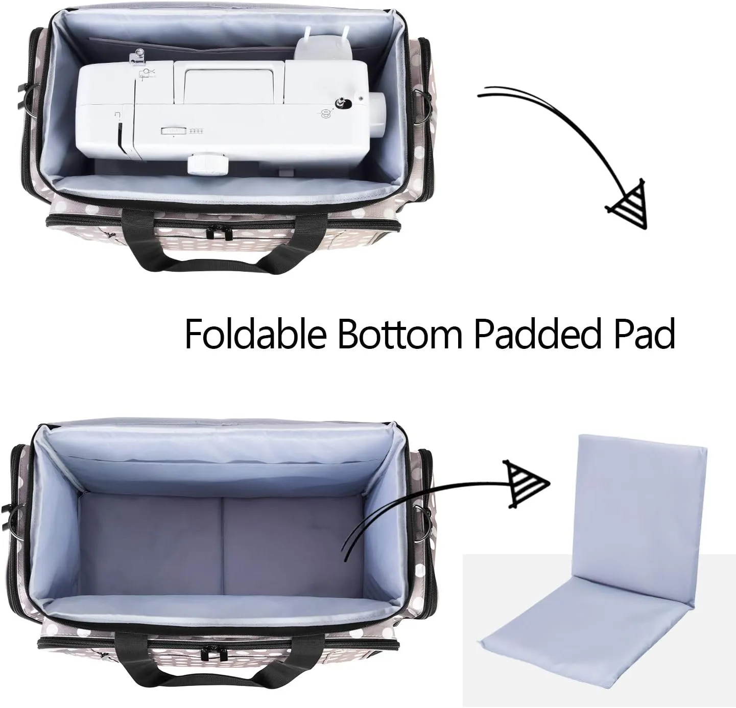 LUXJA Sewing Machine Case with Removable Padding Pad, Travel Case for Sewing Machine and Accessories (Fit for Most Standard Sewing Machines), Gray Dots (Bag Only)