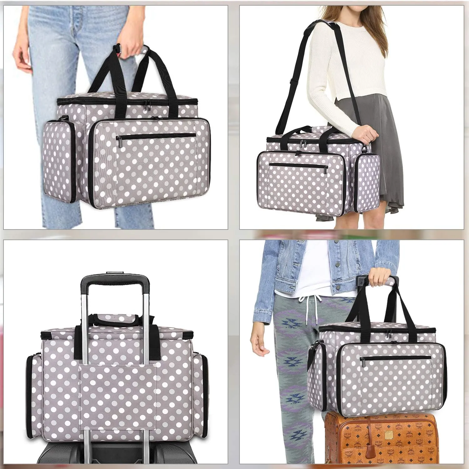 LUXJA Sewing Machine Case with Removable Padding Pad, Travel Case for Sewing Machine and Accessories (Fit for Most Standard Sewing Machines), Gray Dots (Bag Only)