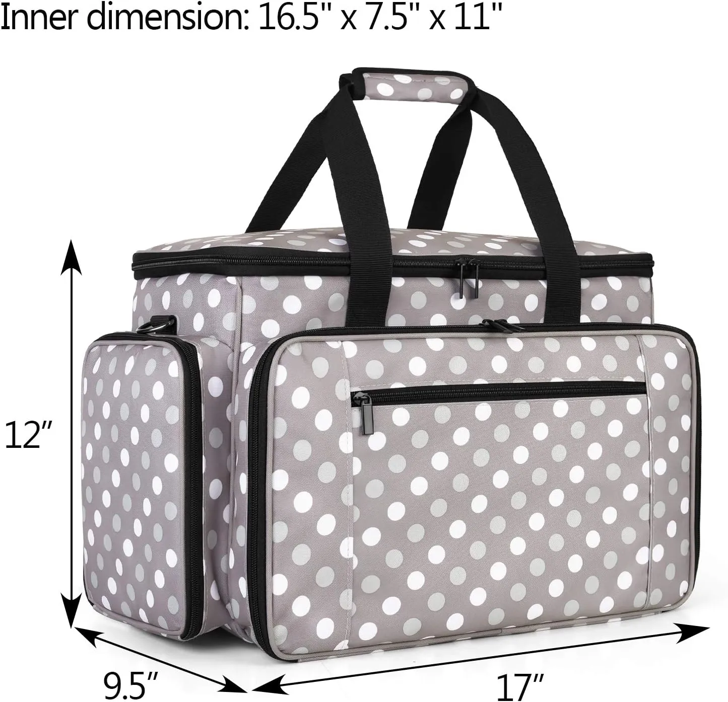 LUXJA Sewing Machine Case with Removable Padding Pad, Travel Case for Sewing Machine and Accessories (Fit for Most Standard Sewing Machines), Gray Dots (Bag Only)