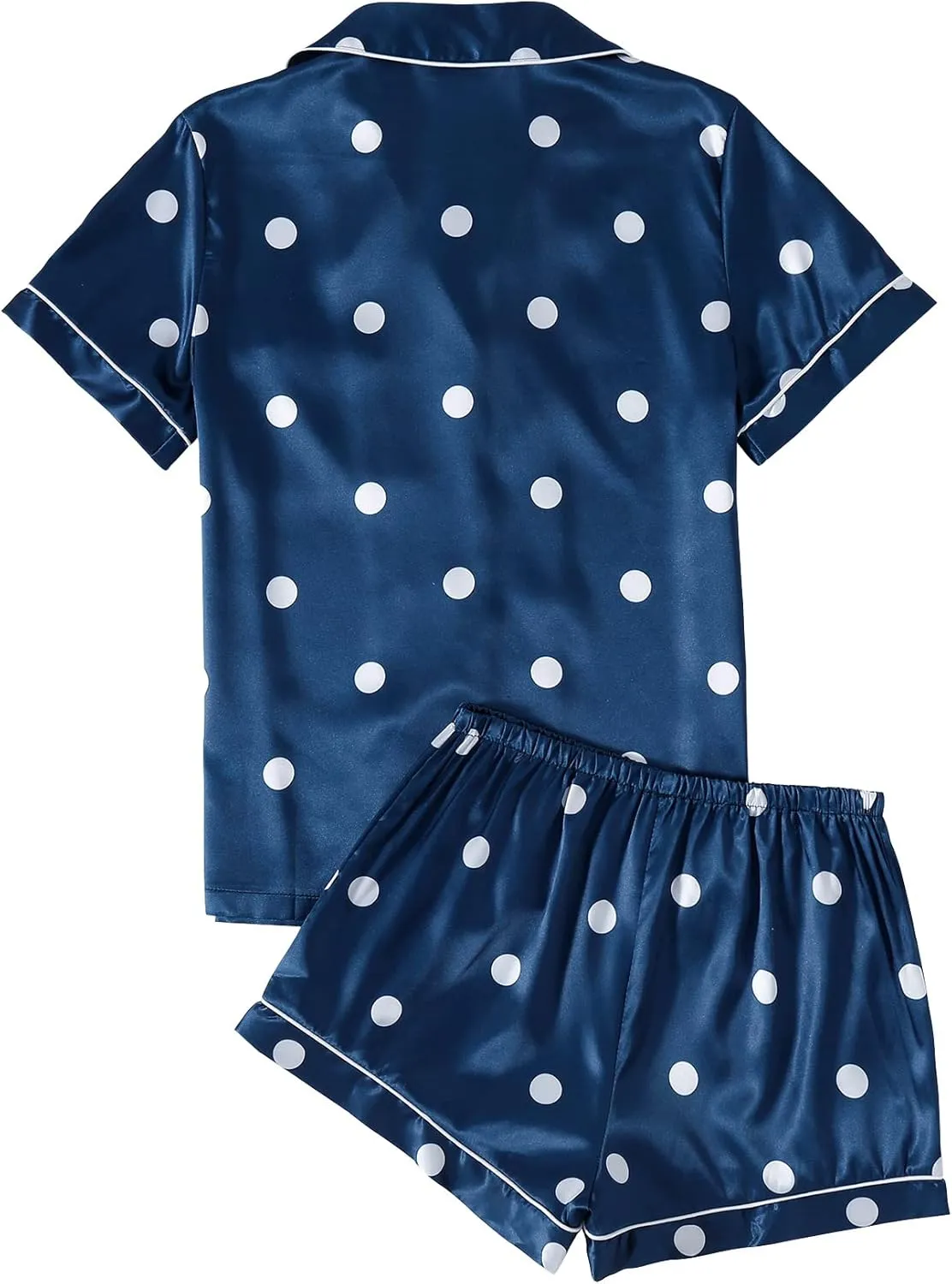 LYANER Women's Striped Silky Satin Pajamas Short Sleeve Top with Shorts Sleepwear PJ Set