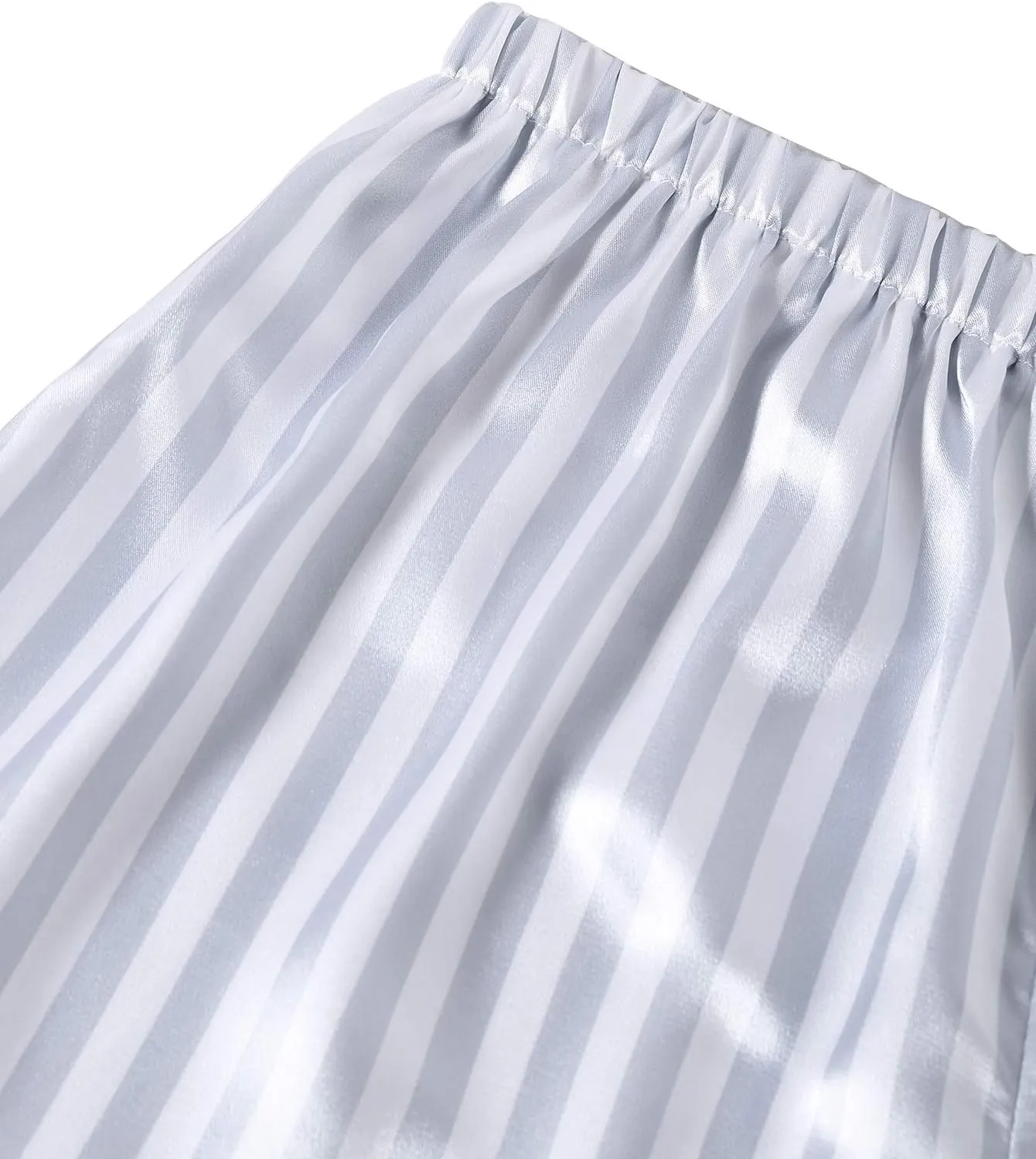 LYANER Women's Striped Silky Satin Pajamas Short Sleeve Top with Shorts Sleepwear PJ Set