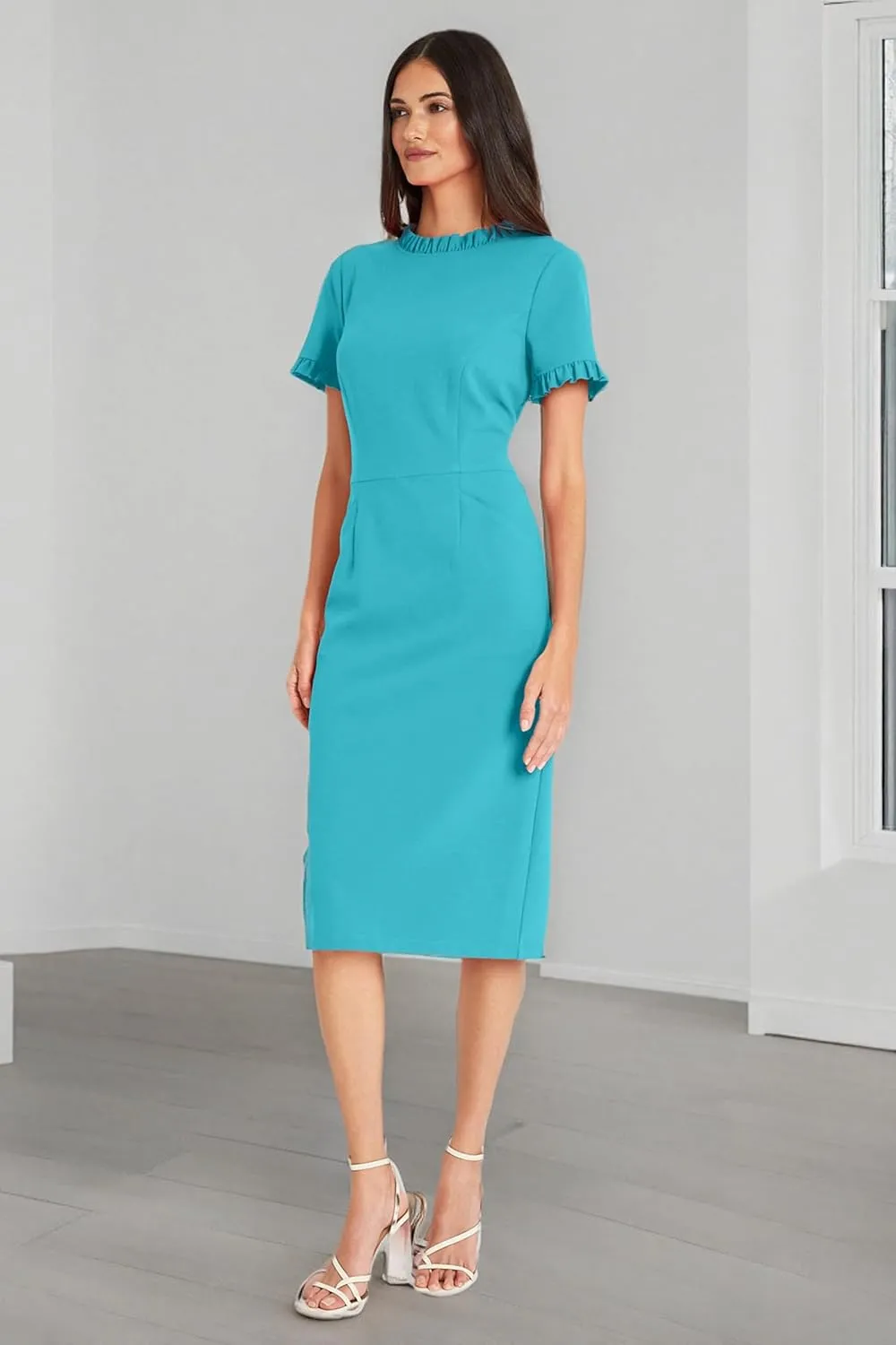 Maggy London Women's Ruffle Collar Slant Pocket Sheath Dress