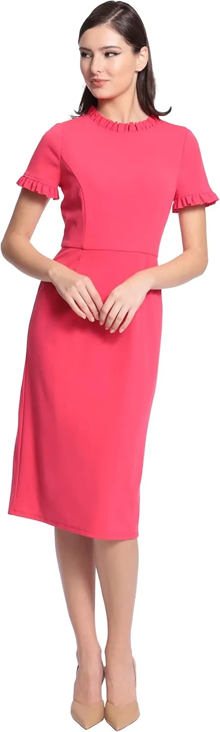 Maggy London Women's Ruffle Collar Slant Pocket Sheath Dress
