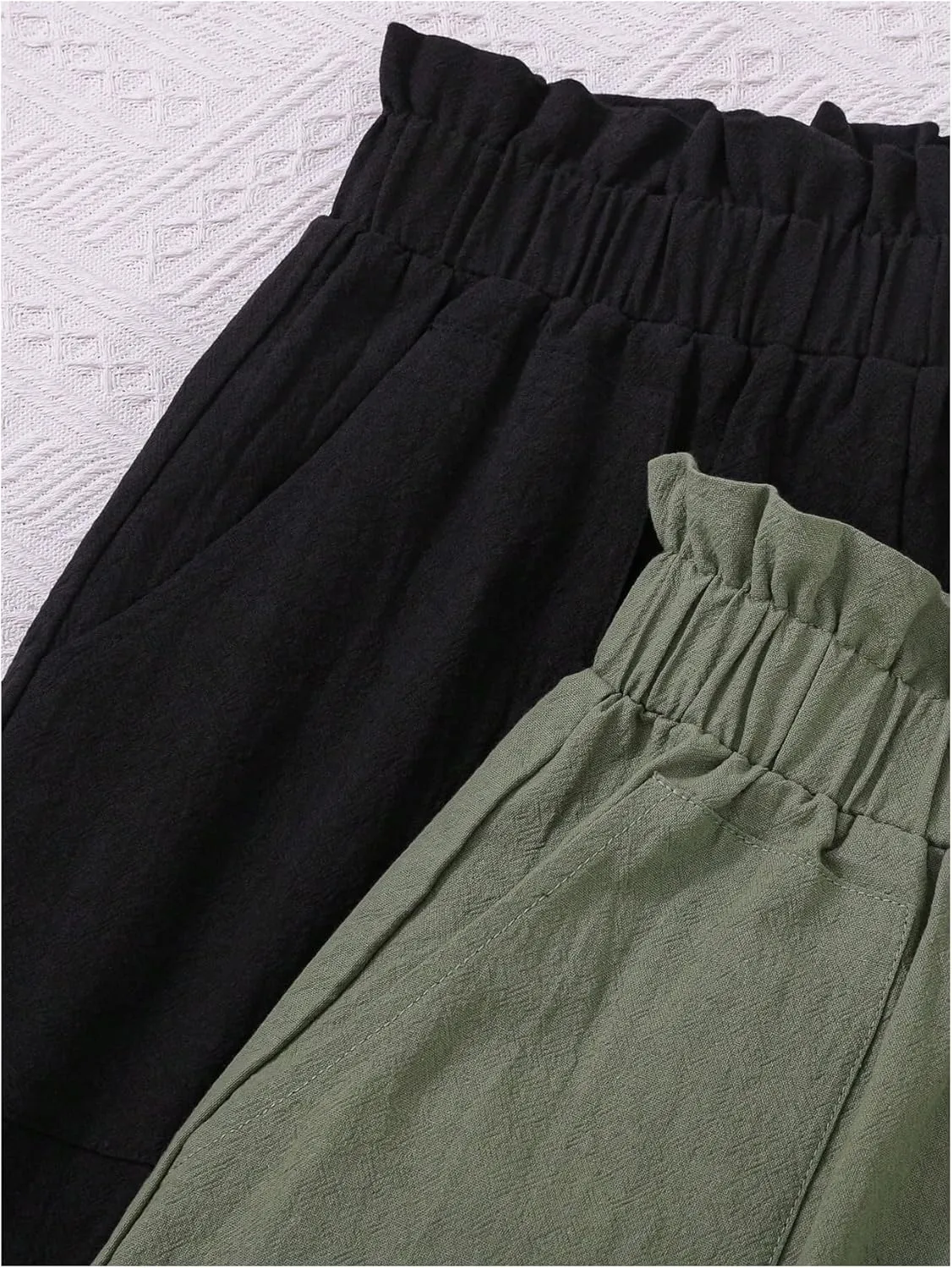 MakeMeChic Women's 2 Pack Paperbag Waist Wide Leg Shorts Double Pocket Loose Fit Shorts