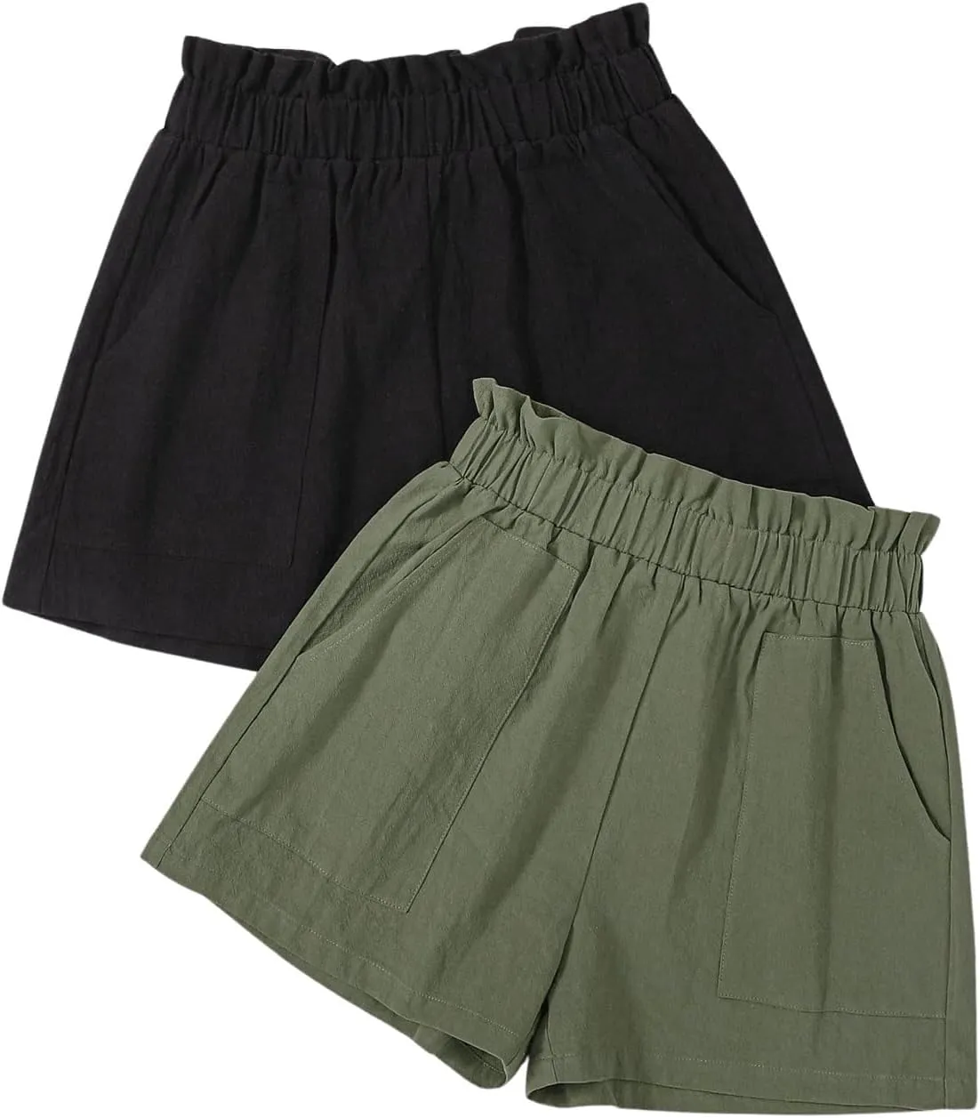 MakeMeChic Women's 2 Pack Paperbag Waist Wide Leg Shorts Double Pocket Loose Fit Shorts