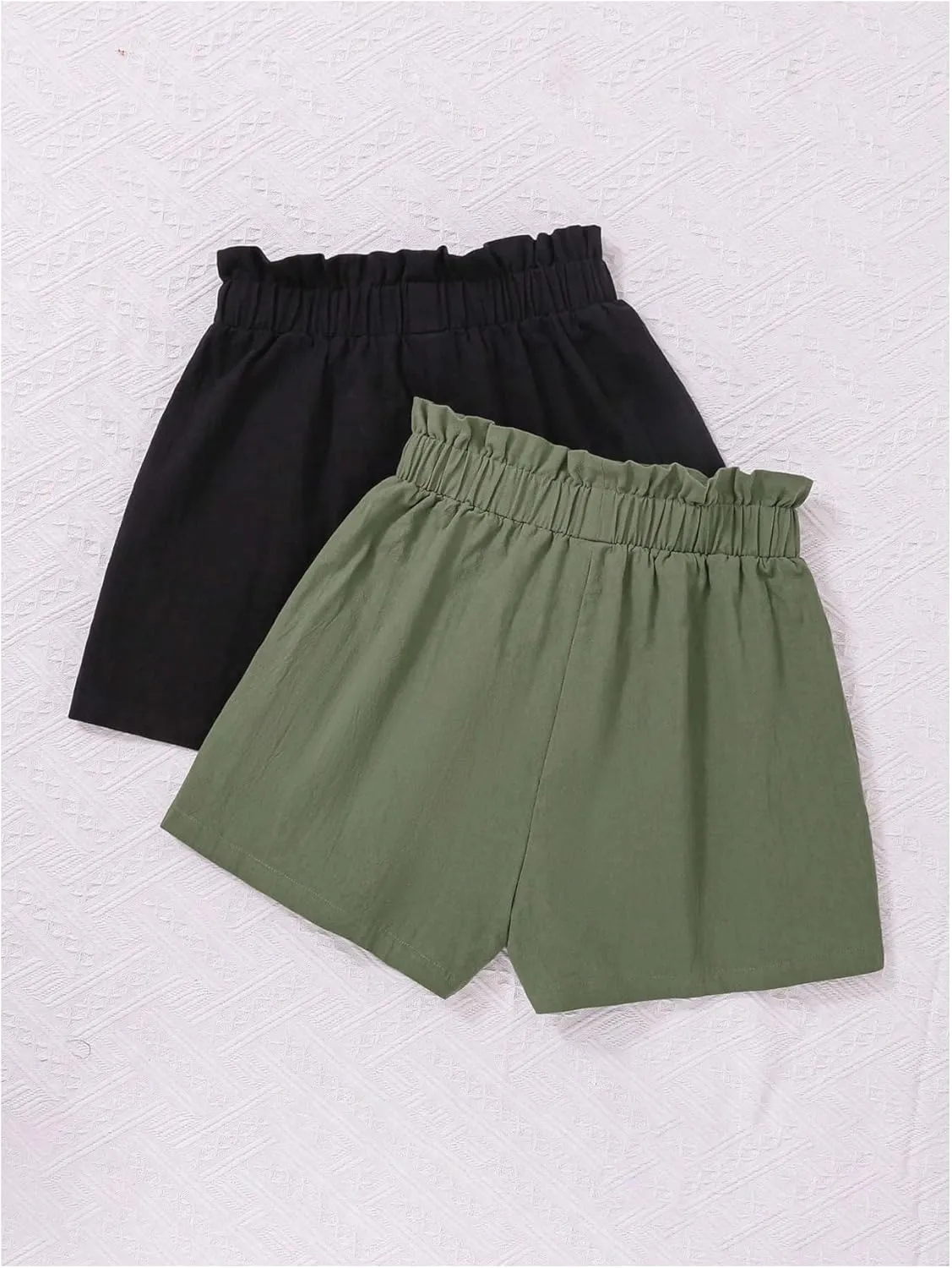 MakeMeChic Women's 2 Pack Paperbag Waist Wide Leg Shorts Double Pocket Loose Fit Shorts