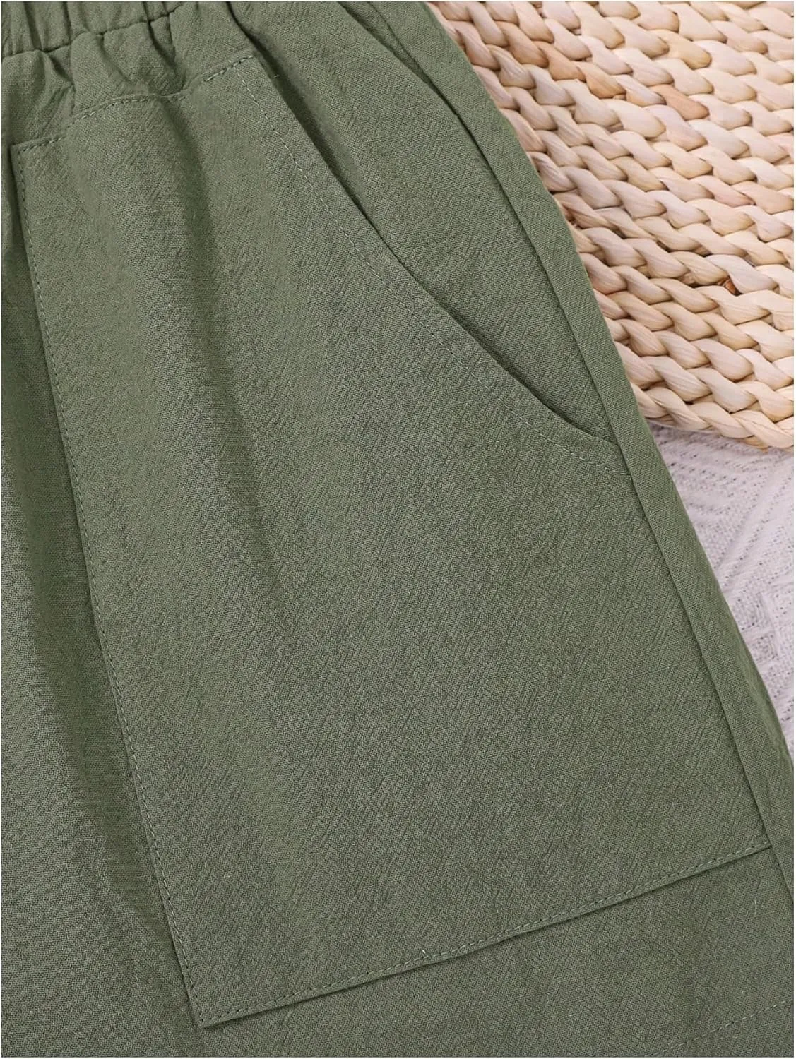 MakeMeChic Women's 2 Pack Paperbag Waist Wide Leg Shorts Double Pocket Loose Fit Shorts