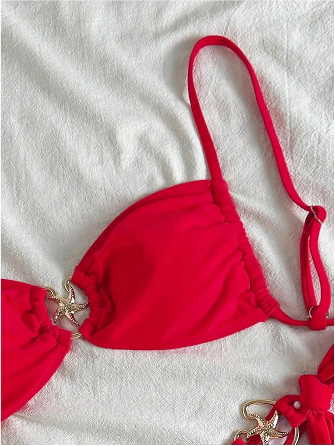 MakeMeChic Women's Two Piece Bikini Set Tie Side Ring Backless High Cut Bathing Suit Swimwear