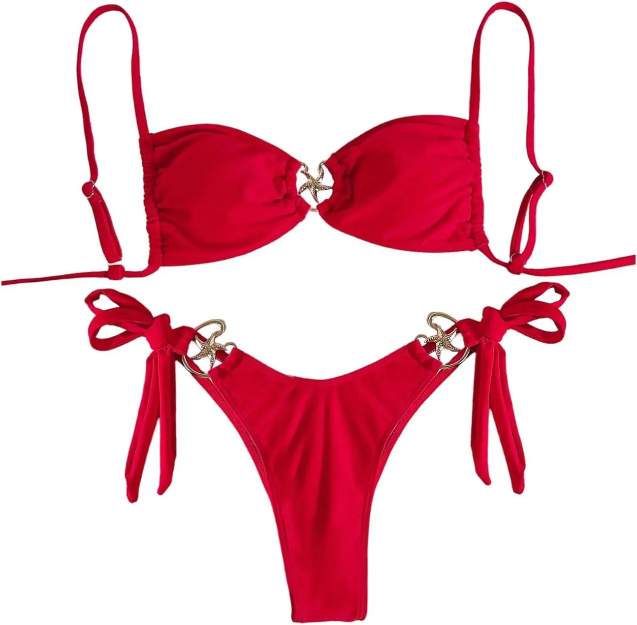 MakeMeChic Women's Two Piece Bikini Set Tie Side Ring Backless High Cut Bathing Suit Swimwear