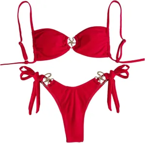 MakeMeChic Women's Two Piece Bikini Set Tie Side Ring Backless High Cut Bathing Suit Swimwear