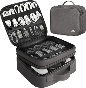 MATEIN Cord Organizer Case with Adjustable Divider, DJ Cable File Bag for DJ Gear, Sound Instrument and Music Equipment Accessories, Shockproof Portable Double Layer Cord Bags, Grey