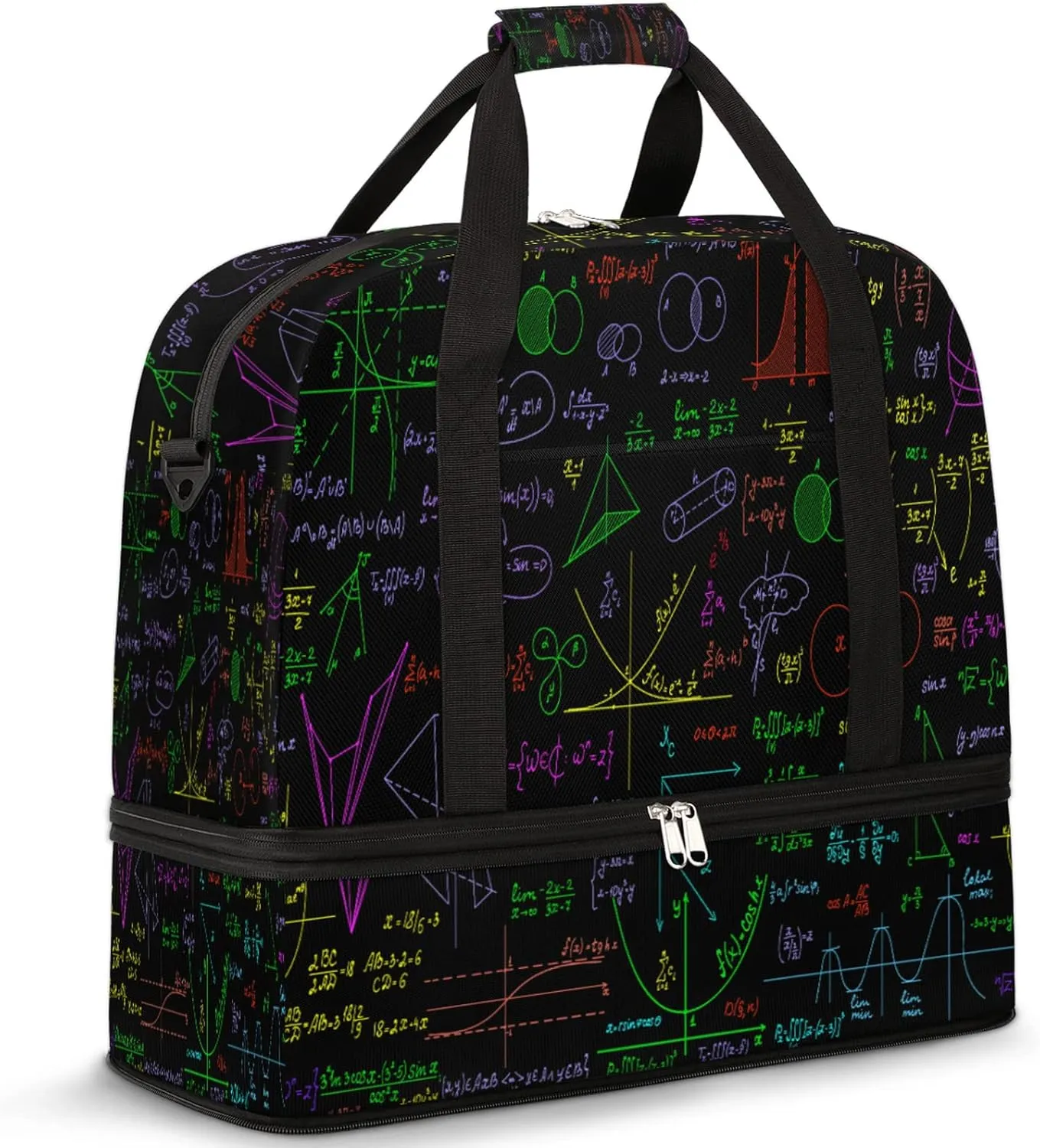 Math Formula Educational Foldable Travel Duffel Bag Tote Carry on Luggage Sport Duffle for Women Men Gym Bag Overnight Weekender Bags with Shoe Compartments and Shoulder Strap