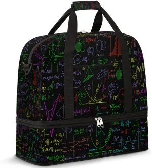 Math Formula Educational Foldable Travel Duffel Bag Tote Carry on Luggage Sport Duffle for Women Men Gym Bag Overnight Weekender Bags with Shoe Compartments and Shoulder Strap