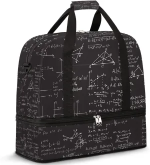 Mathematical Formulas Foldable Travel Duffel Bag Tote Carry on Luggage Sport Duffle for Women Men Gym Bag Overnight Weekender Bags with Shoe Compartments and Shoulder Strap