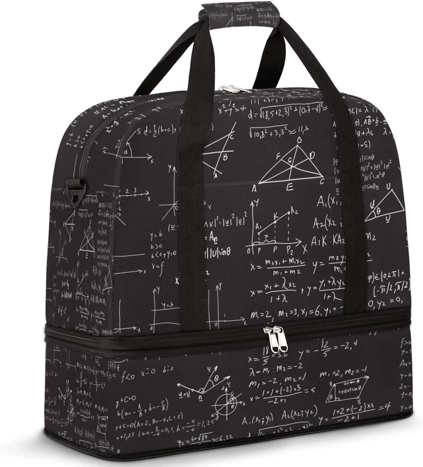 Mathematical Formulas Foldable Travel Duffel Bag Tote Carry on Luggage Sport Duffle for Women Men Gym Bag Overnight Weekender Bags with Shoe Compartments and Shoulder Strap