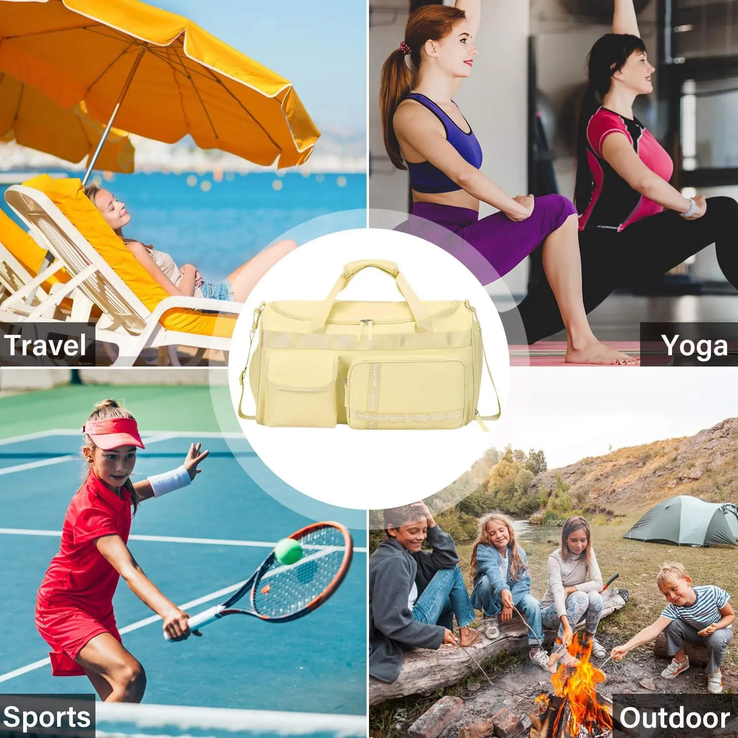 MAXTOP Gym Bag for Women Men Travel Duffle Bag Large Capacity Carry On Weekender Overnight Bag With Shoe Compartment Gym Tote Dry Wet Separation Duffel Bag for Travel