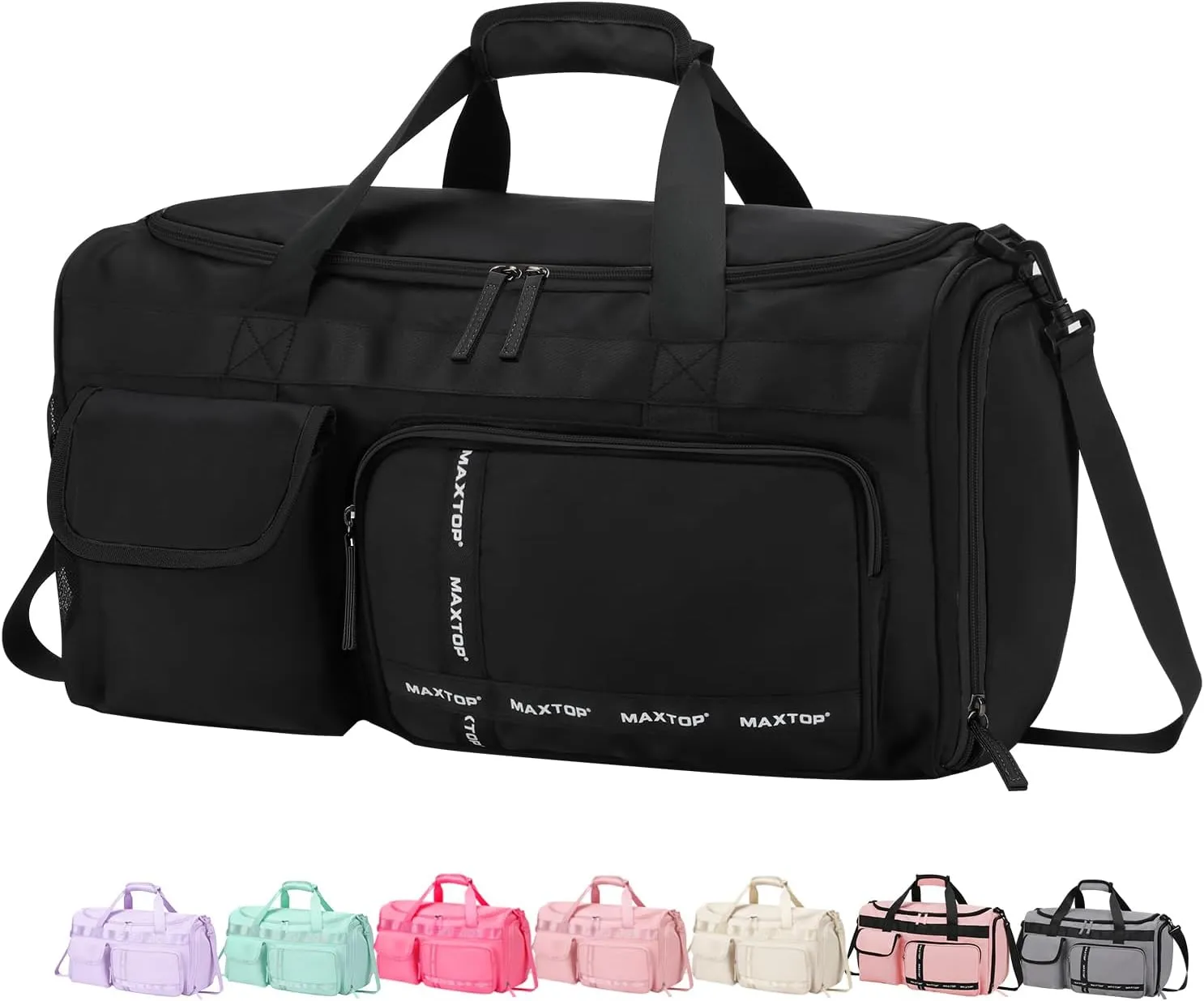 MAXTOP Large Gym Bag for Men Women with Shoe Compartment Wet Dry Separation Black Carry on Duffle Bag for Travel Sports Yoga Fitness Weekend Outdoor Activities