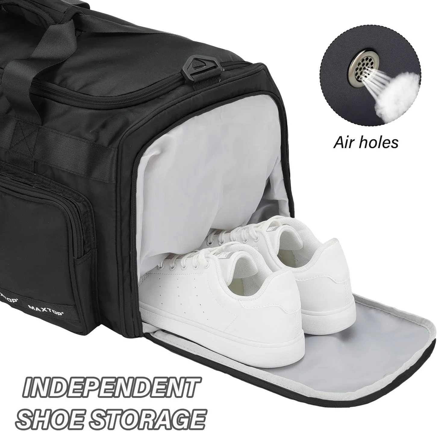 MAXTOP Large Gym Bag for Men Women with Shoe Compartment Wet Dry Separation Black Carry on Duffle Bag for Travel Sports Yoga Fitness Weekend Outdoor Activities