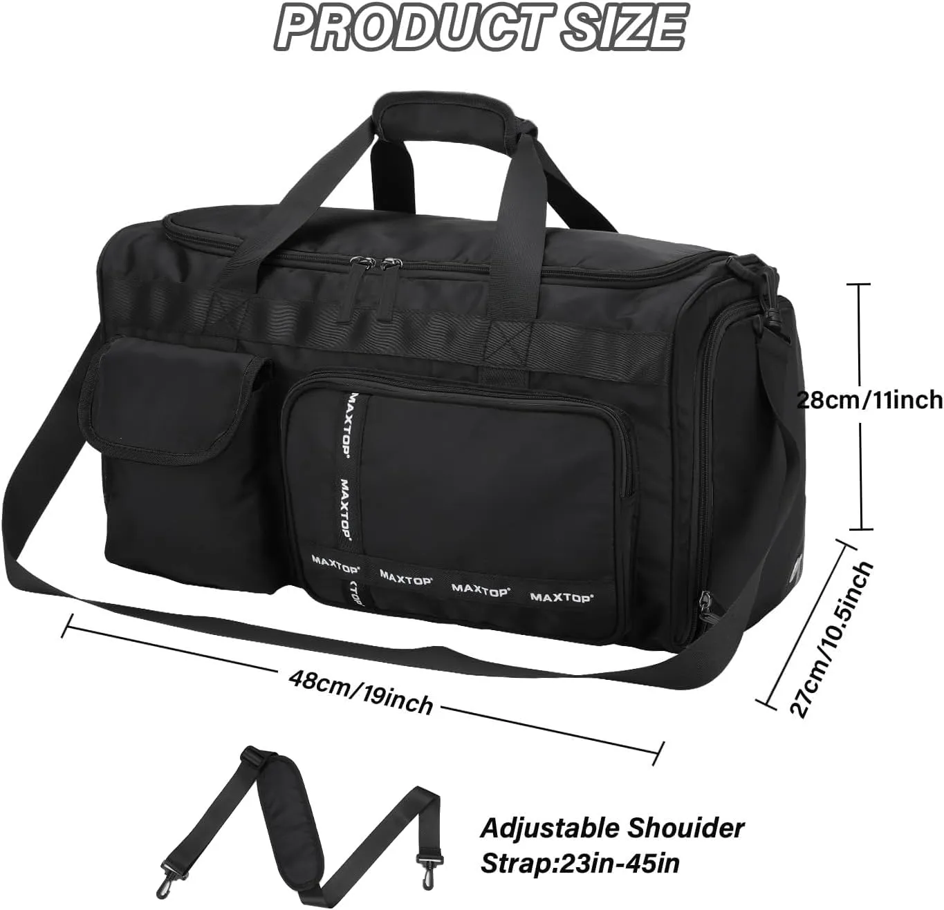 MAXTOP Large Gym Bag for Men Women with Shoe Compartment Wet Dry Separation Black Carry on Duffle Bag for Travel Sports Yoga Fitness Weekend Outdoor Activities