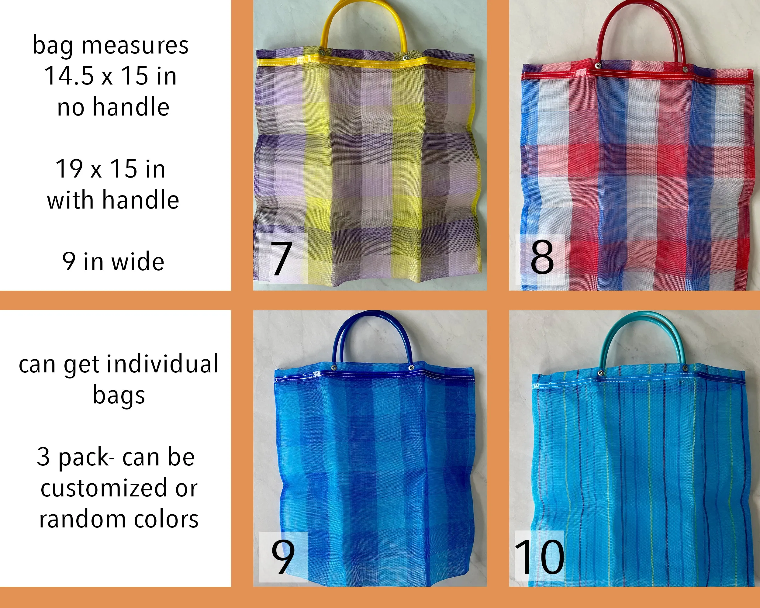 Medium Mexican Plastic Tote Beach Market Bag 14.5 x 15 in