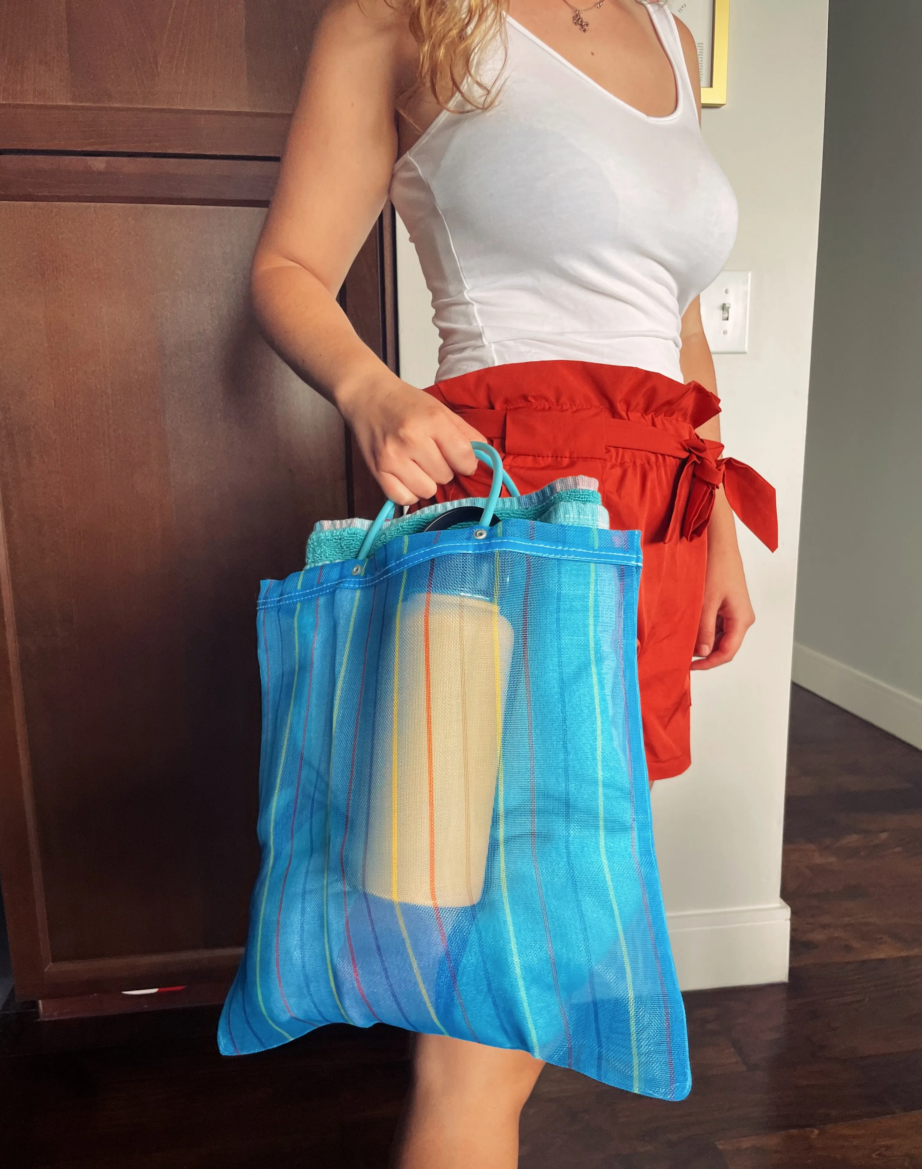 Medium Mexican Plastic Tote Beach Market Bag 14.5 x 15 in