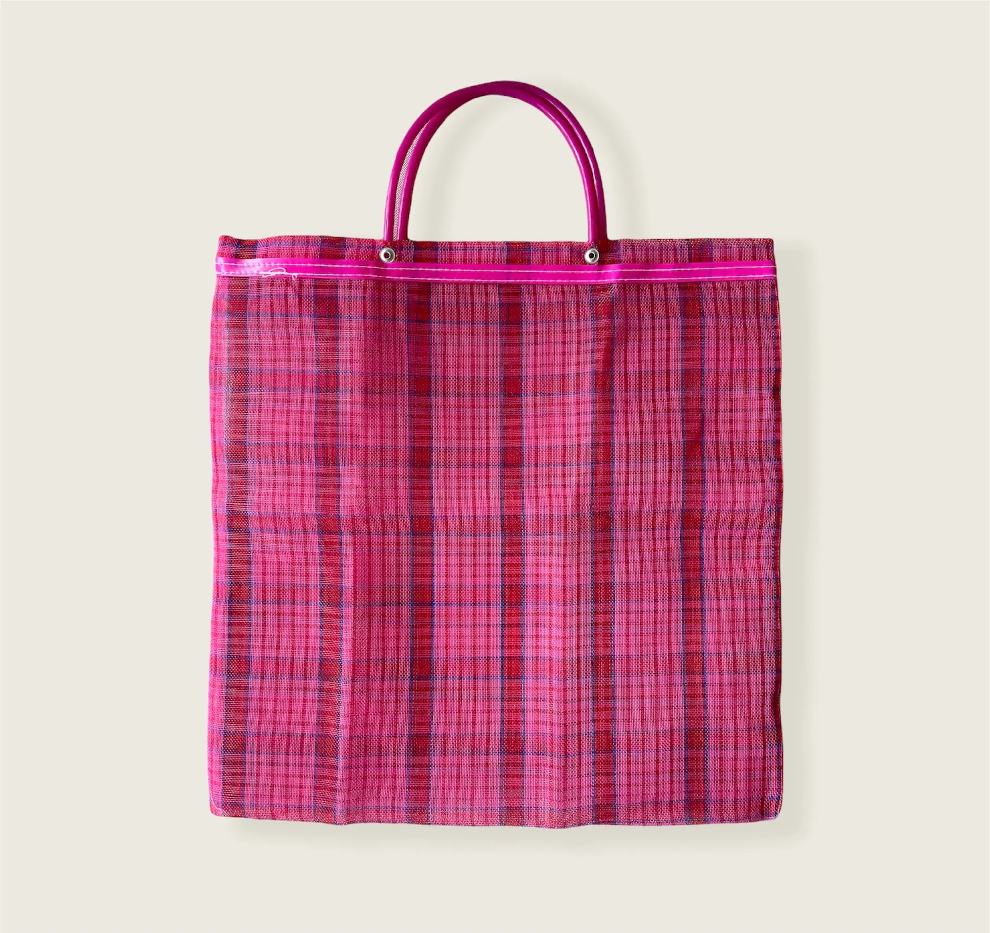 Medium Mexican Plastic Tote Beach Market Bag 14.5 x 15 in