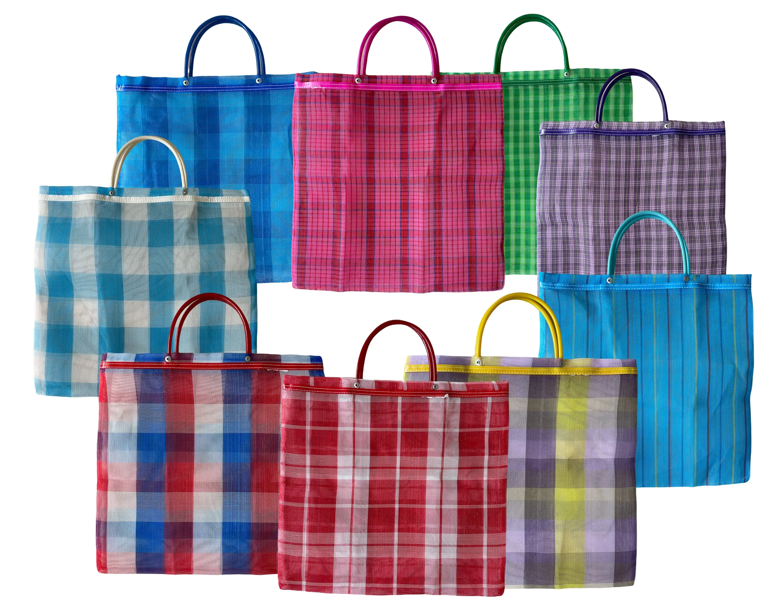 Medium Mexican Plastic Tote Beach Market Bag 14.5 x 15 in