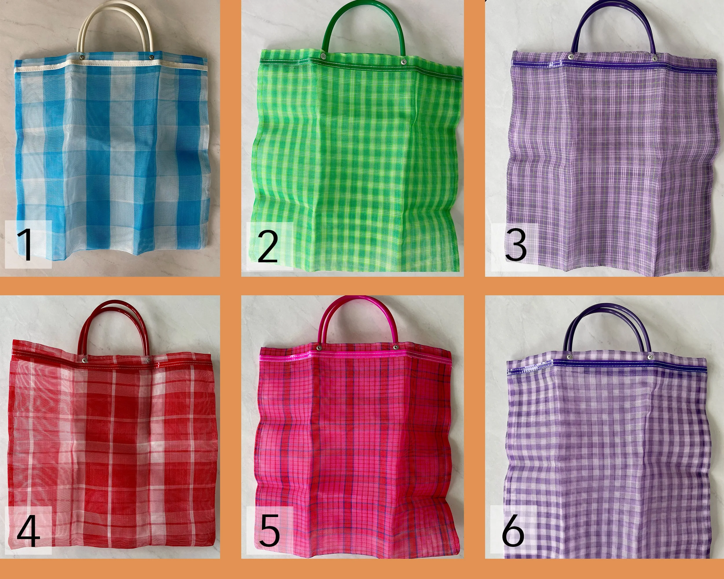 Medium Mexican Plastic Tote Beach Market Bag 14.5 x 15 in