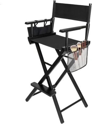 mefeir 31" Height Tall Directors Chairs Folding Artist Makeup with Replacement Cover, Storage Side Bags, Portable Footrest, Support 250 lbs,Solid Hardwood & Polyester Black