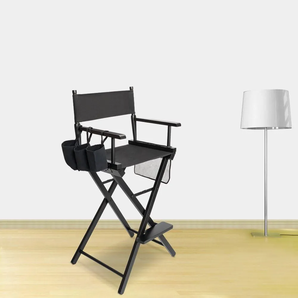 mefeir 31" Height Tall Directors Chairs Folding Artist Makeup with Replacement Cover, Storage Side Bags, Portable Footrest, Support 250 lbs,Solid Hardwood & Polyester Black