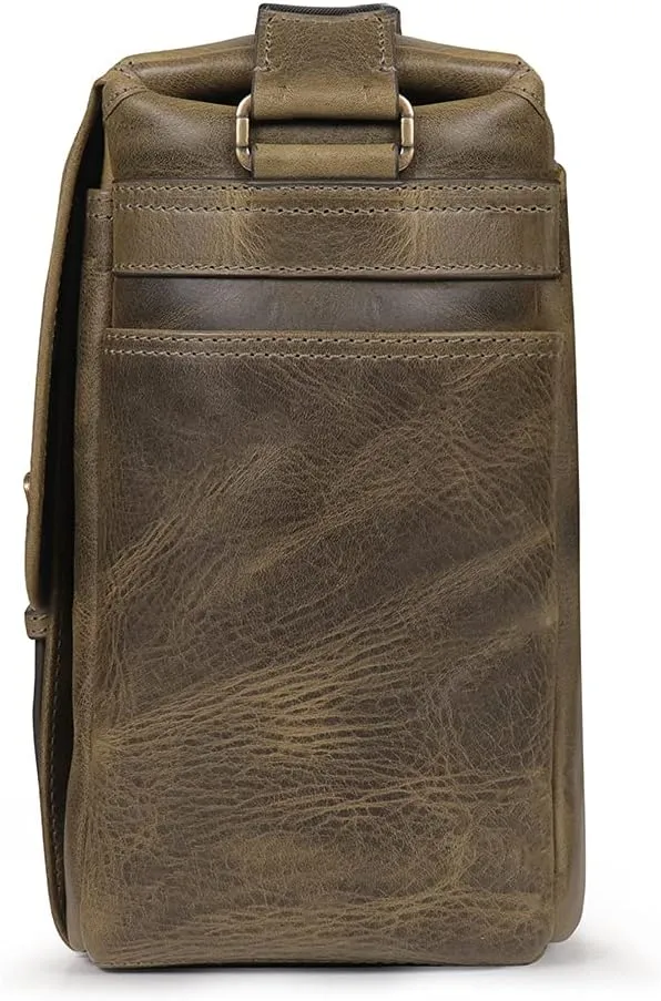 MegaGear Italian Leather Messenger Bag, Lightweight Unisex Business Briefcase Satchel Portfolio, Multi Compartment