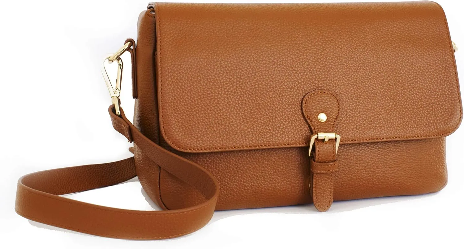 Meliae Camera Bag for Women, DSLR Mirrorless Camera Purse, Leather Shoulder Crossbody Messenger Travel Bag for Photographers (Brown)