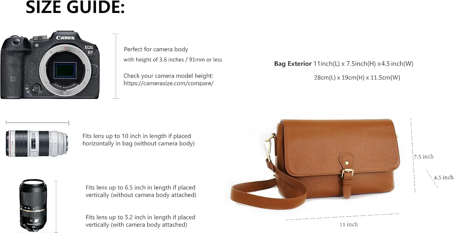 Meliae Camera Bag for Women, DSLR Mirrorless Camera Purse, Leather Shoulder Crossbody Messenger Travel Bag for Photographers (Brown)