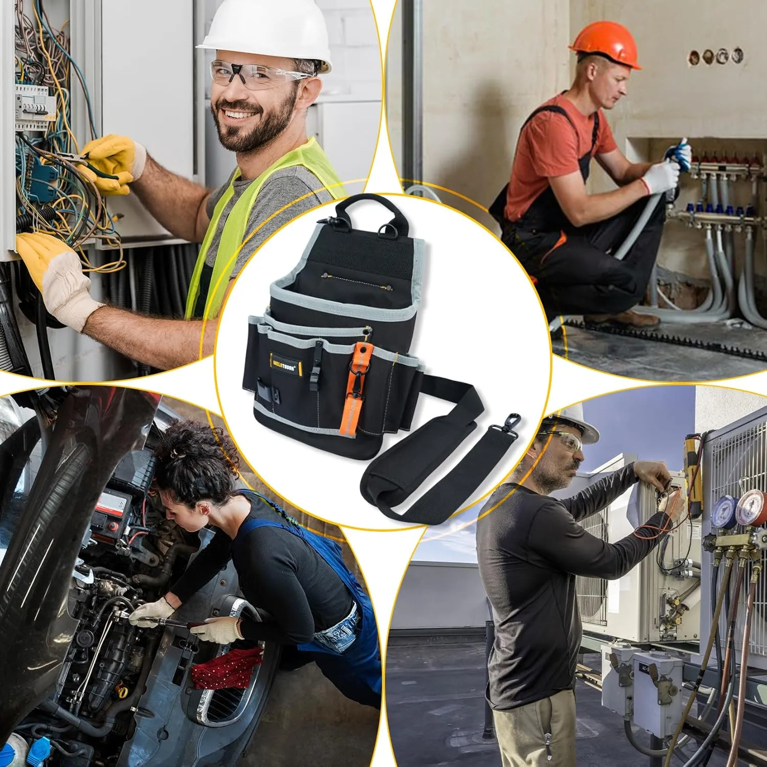 MELOTOUGH Electrician Tool Pouch Tool Belt Pouches Multiple Pockets Tool Organizer for Technician, Maintenance, HVAC