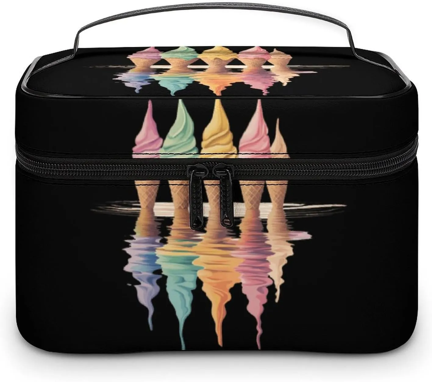 Melting Ice Cream Cones Portable Makeup Bag Large Capacity Toiletry Receiving Cosmetic Bags With Handle And Divider