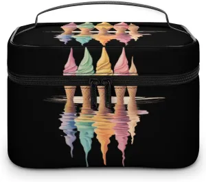 Melting Ice Cream Cones Portable Makeup Bag Large Capacity Toiletry Receiving Cosmetic Bags With Handle And Divider