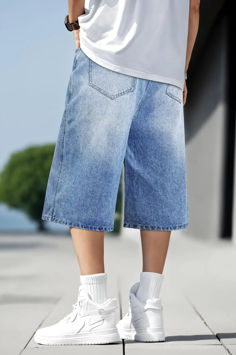 Men Baggy Jorts Y2k Streetwear Loose Fit Hip Hop Skateboard Denim Shorts