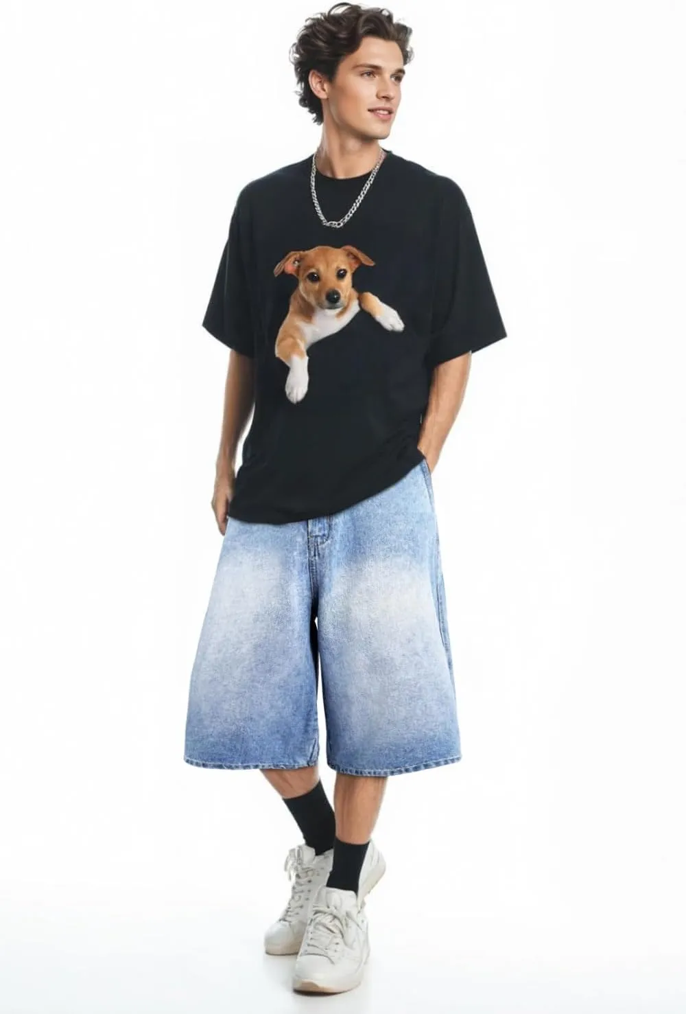 Men Baggy Jorts Y2k Streetwear Loose Fit Hip Hop Skateboard Denim Shorts