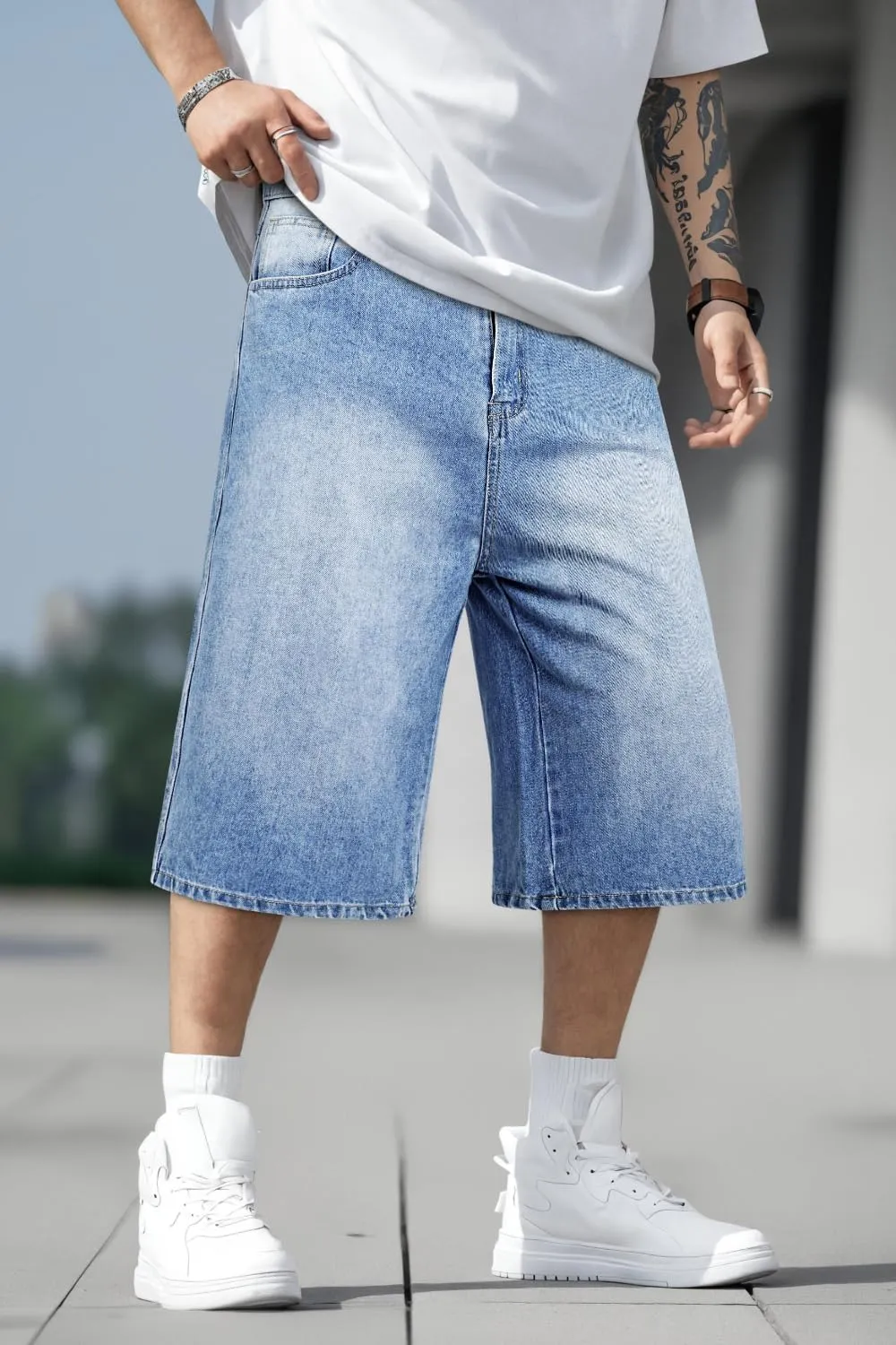 Men Baggy Jorts Y2k Streetwear Loose Fit Hip Hop Skateboard Denim Shorts
