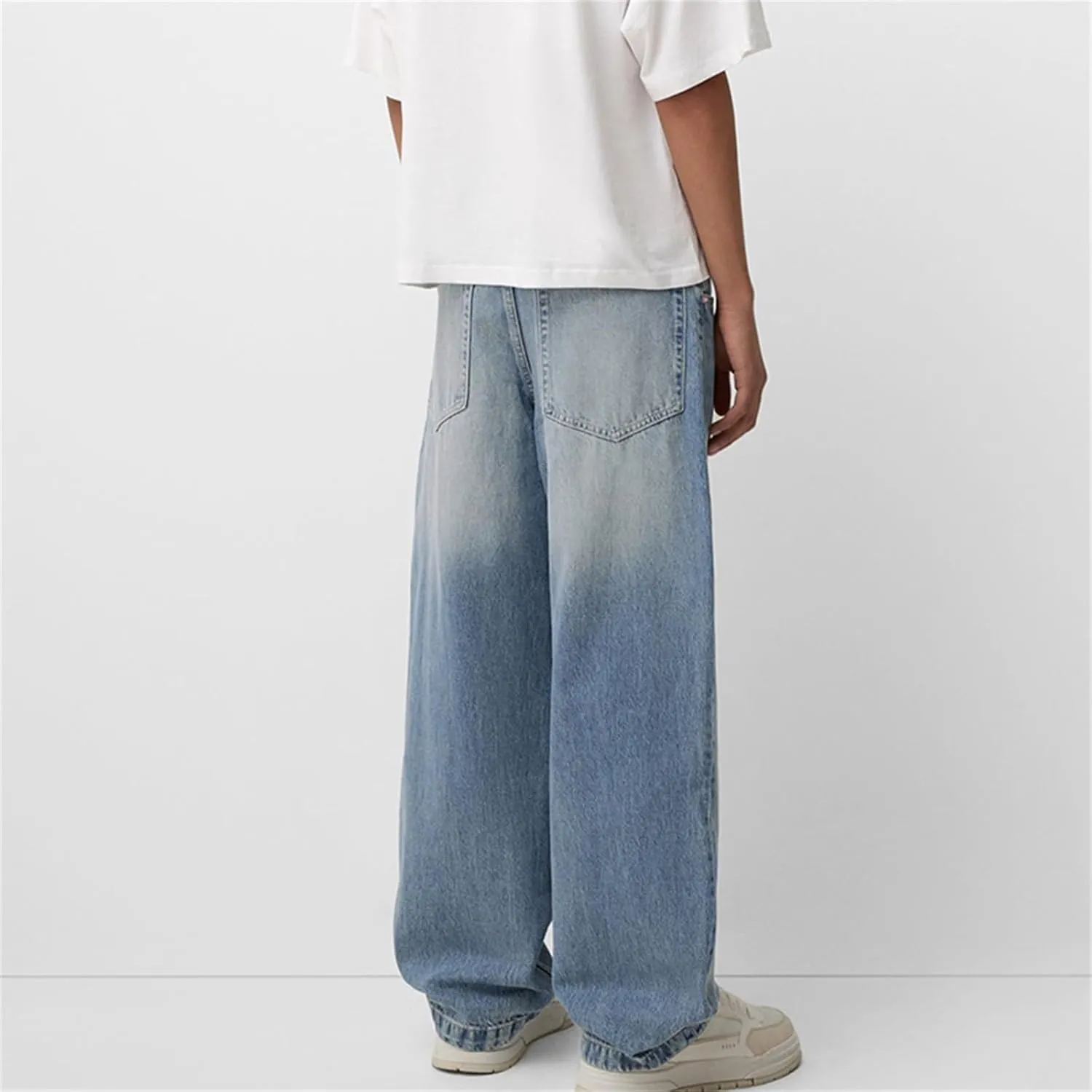 Men Grunge Jeans Mid Rise Baggy Wide Leg Hip Hop Skater Denim Pants Vintage Low Waist Loose Fit Trousers Streetwear