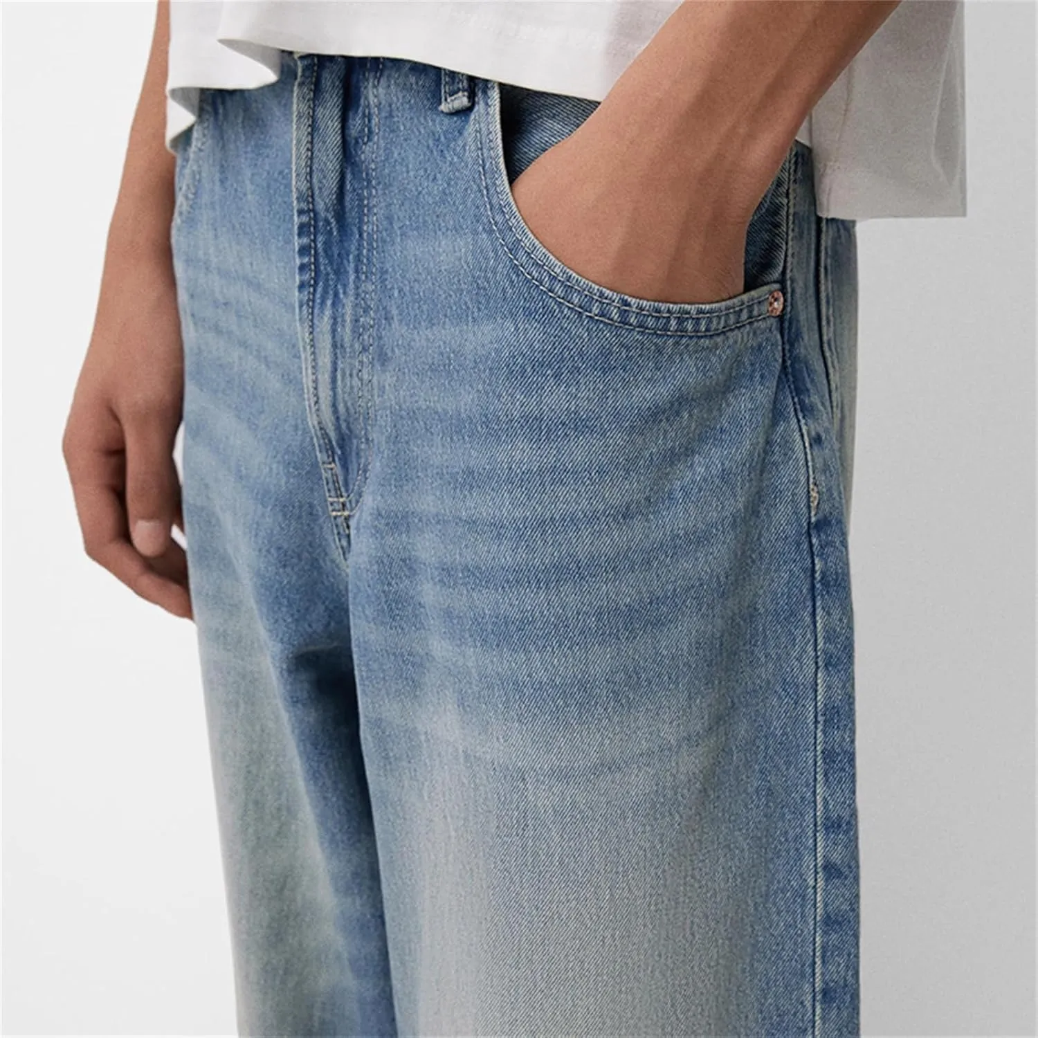 Men Grunge Jeans Mid Rise Baggy Wide Leg Hip Hop Skater Denim Pants Vintage Low Waist Loose Fit Trousers Streetwear
