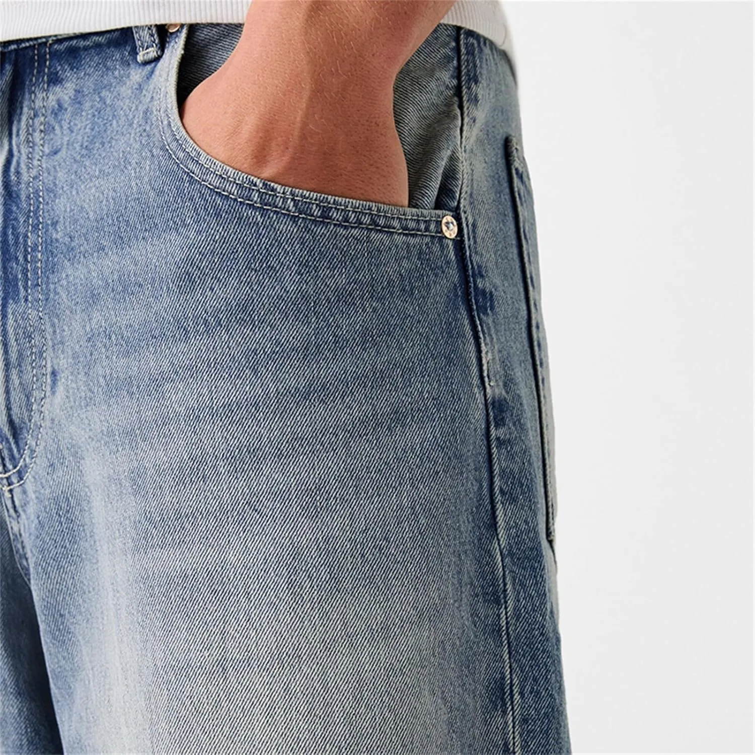 Men Grunge Jeans Mid Rise Baggy Wide Leg Hip Hop Skater Denim Pants Vintage Low Waist Loose Fit Trousers Streetwear