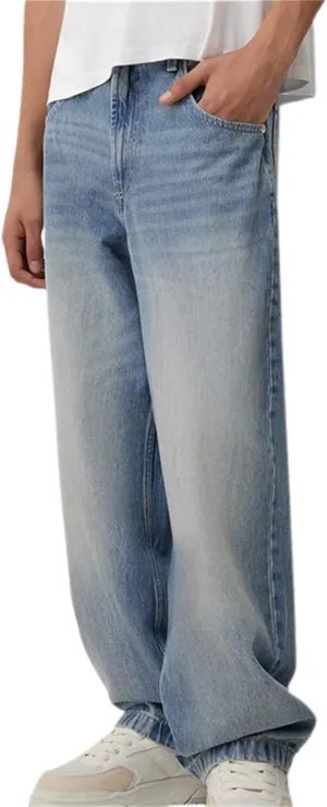 Men Grunge Jeans Mid Rise Baggy Wide Leg Hip Hop Skater Denim Pants Vintage Low Waist Loose Fit Trousers Streetwear
