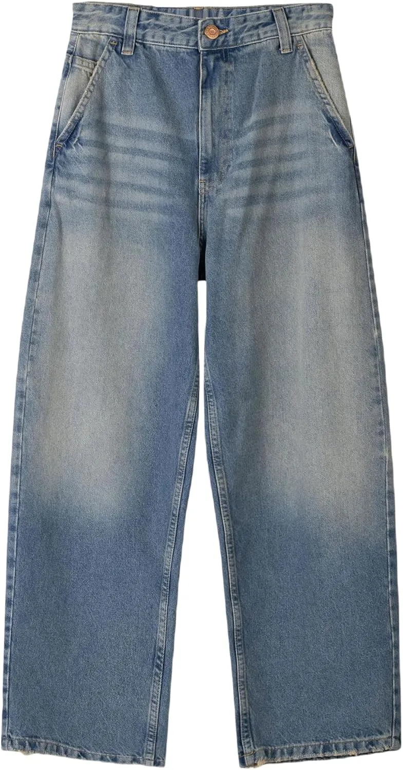 Men Grunge Jeans Vintage Baggy Wide Leg Hip Hop Skater Denim Pants Fashion Casual Loose Fit Trousers Streetwear
